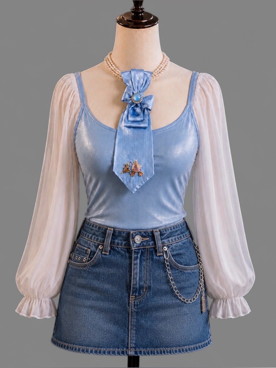 Hand Crafted Jewelry - Fairytale Necktie Necklace Cinderella Vintage Tie, Pearls, & Carriage Brooch
